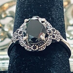 2CT Certified Moissanite Black Oval Lab Created Diamond S925 Silver Ring | NIB